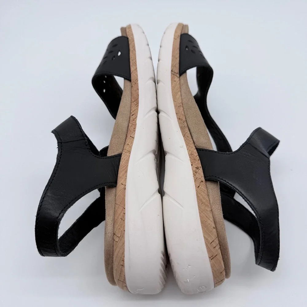 Earth Etrecent Black Leather Laser Cut Comfort Sandals Women‎ 12M ETRECENT